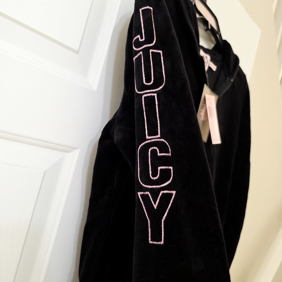 NWT XL Juicy Couture Black Pink Velour Zip-Up Hoodie Jacket Sparkly Westie Dog - Picture 4 of 7